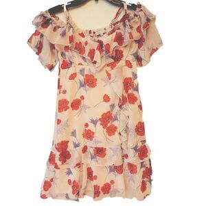 Endless Rose Ruffle Shoulder Off Faux Wrap Poppy Patern Sz XS Women Dress
